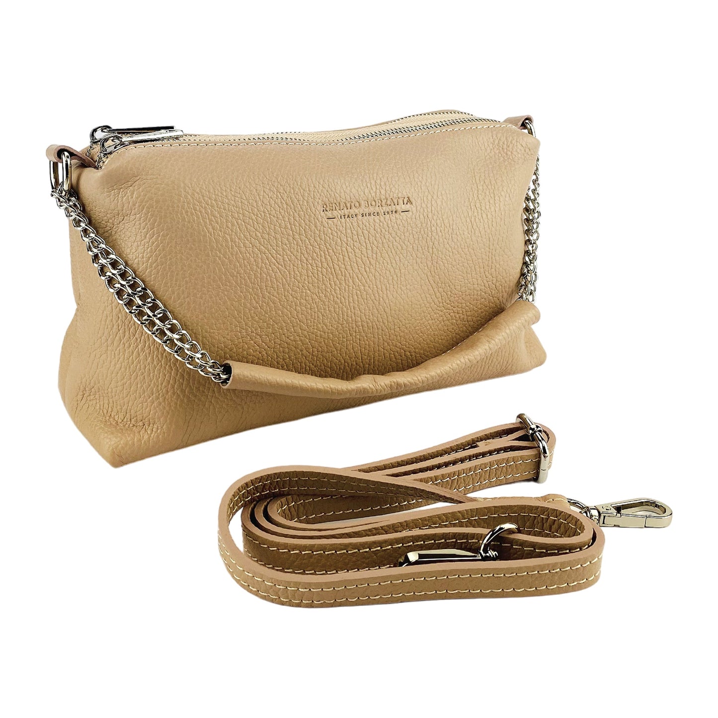 RB1025AU | Borsa Donna a Mano con doppia lampo in Vera Pelle Made in